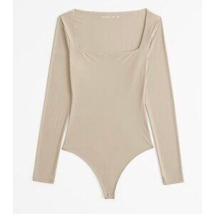 Abercrombie & Fitch Soft Matte Seamless Square Neck Bodysuit Tan Long Sleeve M